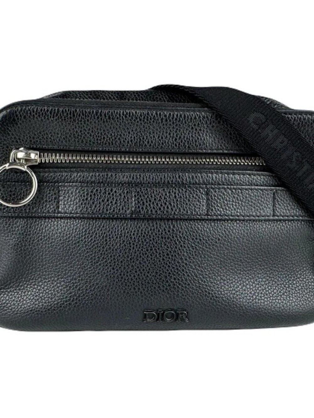 Christian Dior Crossbody Shoulder Bag Black Leather/Silvertone